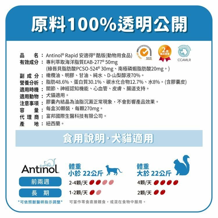 Antinol安適得 寵物關節保健食品(貓咪包裝)30入/盒(犬貓兔鼠適用):圖片 6