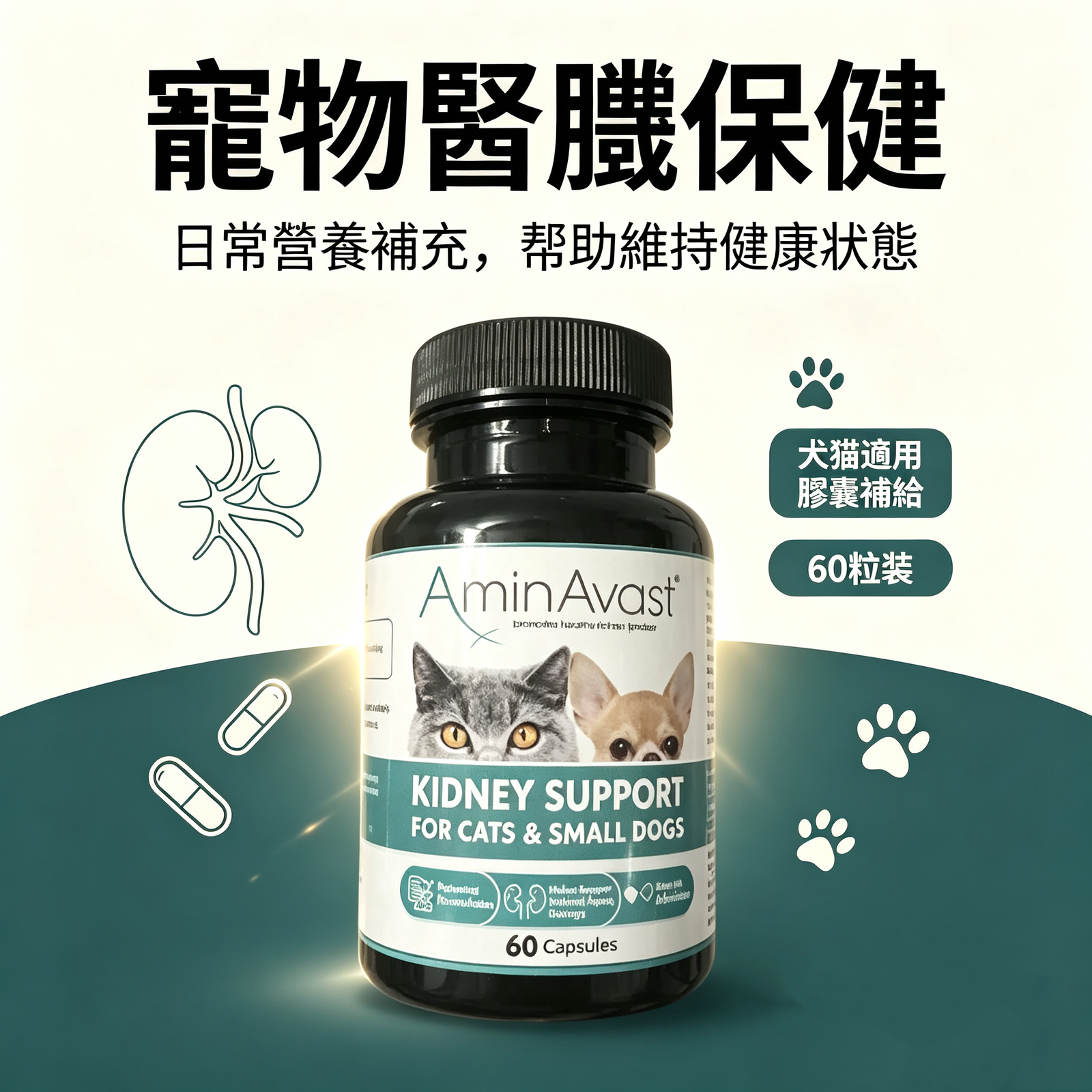 AminAvast 犬貓腎臟 保健膠囊 專利胺基酸 狗貓腎臟保養 營養補充:圖片 2